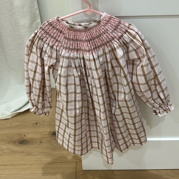 Once a Boutique plaid pink smocked bishop dress cotton 5